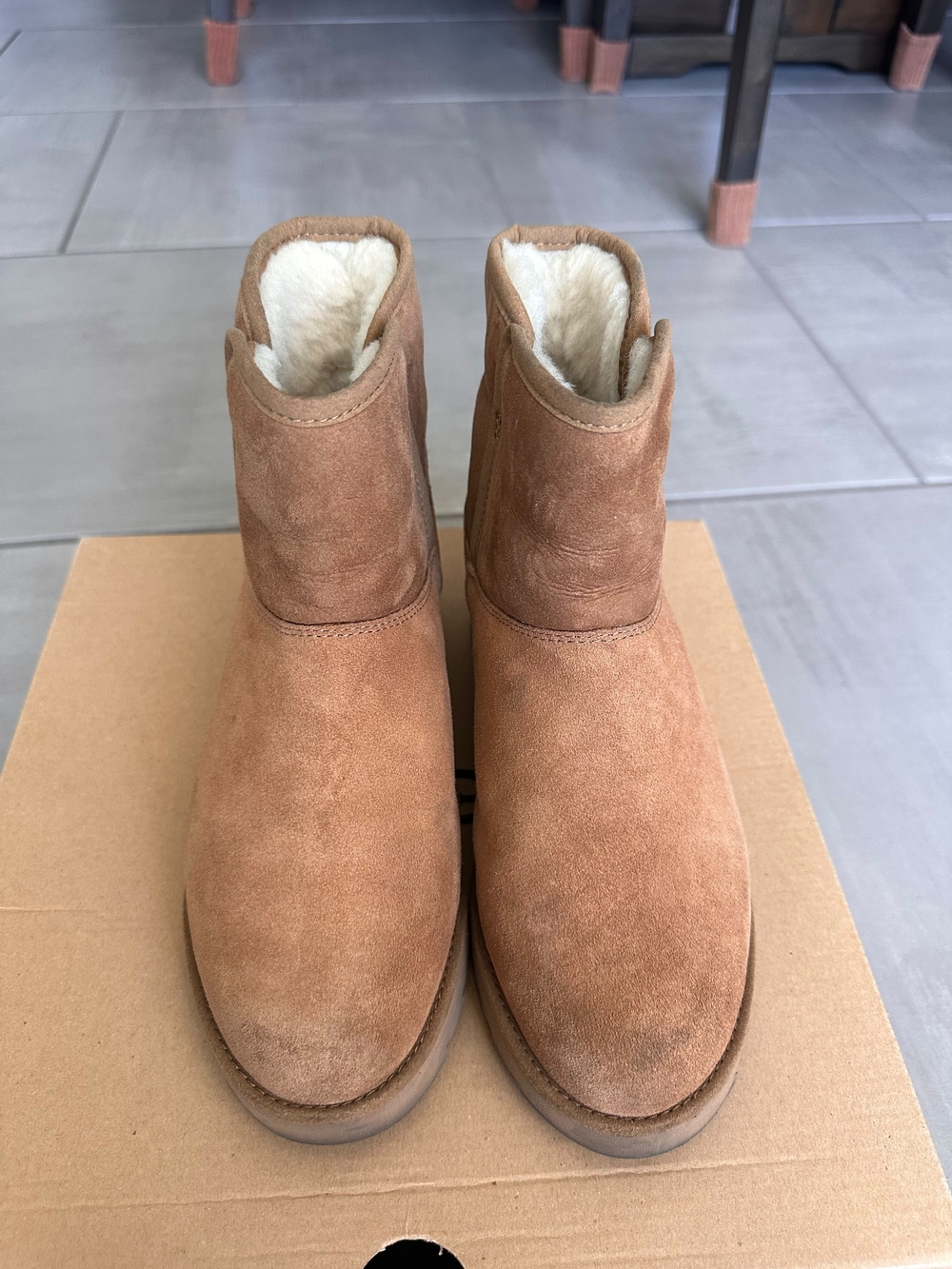 UGG Women's Chestnut Suede Shearling-Lined Wedges Short Boots